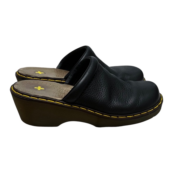 Dr Martens Chunky Platform Mules Clog Womens Size US 6 /37 Black Pebbled Leather - Picture 2 of 11